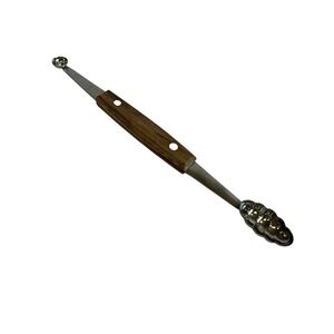 Vintage wood handle melon fruit scoop 8"‎ Scalloped Edge Double End Rare HTF